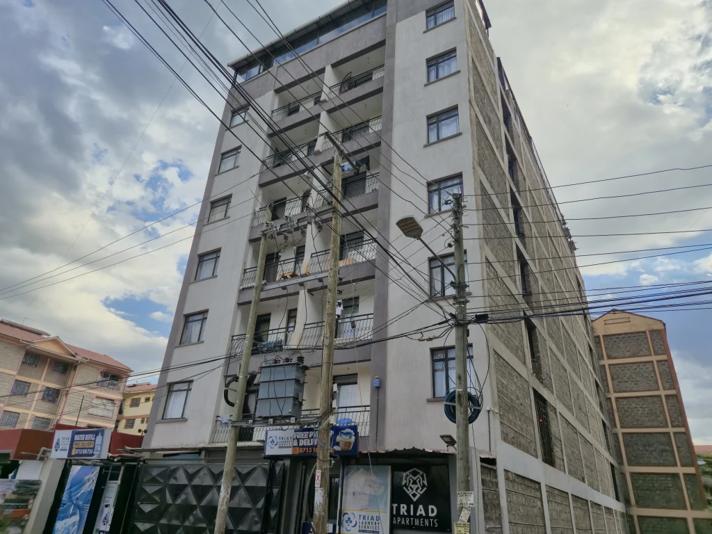 main gate of triad apartments in fedha estate